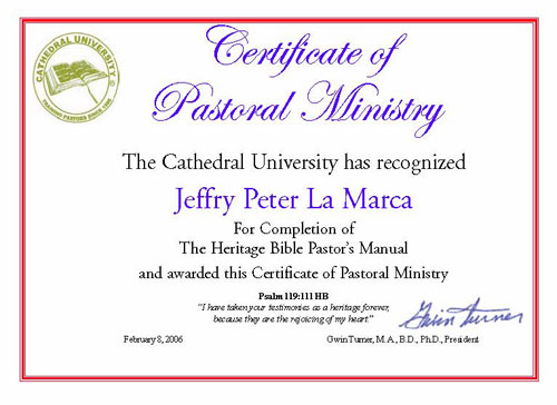Certificate of Pastoral Ministry