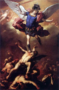 Picture by Luca Giordano of the Great Archangel St. Michael snuffing out Satan and his liars with merely his foot!